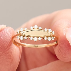 14k Solid Gold Pinky Signet Ring for Women, Custom Engraved Name Date or Number, Dainty Personalized Statement Jewelry Gift for Her