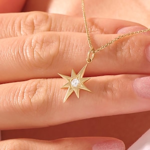 14k Gold North Star Necklace Solid Gold Dainty Star Pendant Minimalist Celestial Jewelry Handmade Gift for Her Unique Birthday Gift for Mom