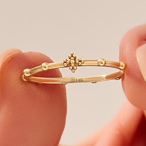 14k Solid Gold Rosary Ring Catholic Ring for Women Crucifix Ring Dainty Christian Ring Cross Beaded Ring Decade Rosary Ring Jewelry Gift