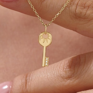 14k Solid Gold Tiny Key Pendant, Small Real Gold Necklace for Women, Key to My Heart Jewelry, Dainty Gift for Her, Minimal Chic Charm Gifts