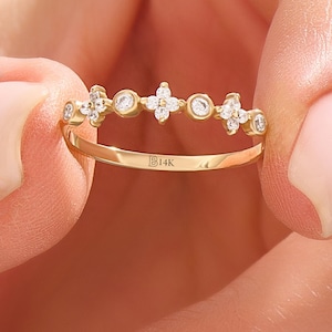 14k Solid Gold Cross Ring, Dainty Diamond Purity Band for Women, Minimalist Bridal Band, Promise Ring, Religious Jewelry Gift for Her