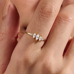 Solid Gold Marquise Engagement Ring 14k Gold Tiny Promise Ring for Women Simple Diamond Cz Ring Dainty Gold Wedding Bridal Band Ring