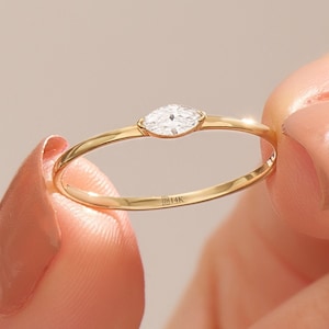 Marquise Ring Minimalist Engagement Rings for Women 14k Solid Gold Ring Simple Solitaire Ring Dainty Simulated Diamond Ring Jewelry Gift
