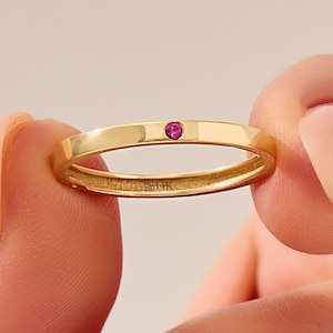14k Gold Ruby Ring Dainty Thin Band Solid Gold July Birthstone Ring Minimalist Wedding Band Handmade Jewelry Gift for Her Tiny Ruby Band