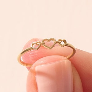 14K Minimalist Heart Ring, Solid Gold Love Rings Women, Tiny Stacking Ring, Small Promise Ring for Her, Dainty Everyday Ring, Jewelry Gift