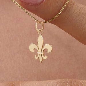 Colar com pingente de flor de lis de ouro 14k, pingente de bandeira de ouro maciço e lírio de espada, colares delicados para o dia a dia para mulheres, pequeno pingente de flor de lis