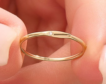 14k Solid Gold Tiny Signet Ring Women Stacking Gold Ring Minimalist Pinky Ring Stackable Gold Ring with Small Diamond Ring 18k Ring Gift