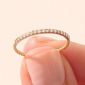 14k Solid Gold Half Eternity Ring for Women, Wedding Ring Stackable, Diamond Ring, Minimalist Stacking 18k Gold Ring, Jewelry Gift for Her