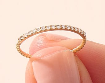 14k Solid Gold Half Eternity Ring • Minimalist Diamond Wedding Band for Women • Stackable Fine Jewelry • 18k Gold Option • Gift for Her