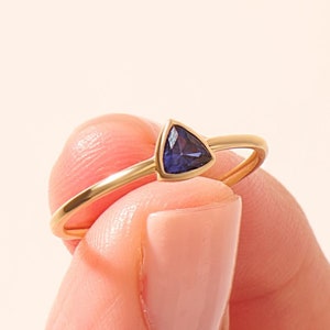 14k Solid Gold Sapphire Ring Dainty September Birthstone Bezel Set Blue Sapphire Ring Stackable Handmade Gift for Her Minimalist Jewelry