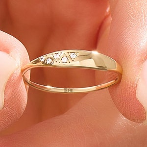 14k Gold Pinky Ring, Solid Gold Tiny Signet Ring, Minimalist Pave Cz Stackable Ring, Dainty Gold Ring, Women Slim Signet Ring, Handmade Gift