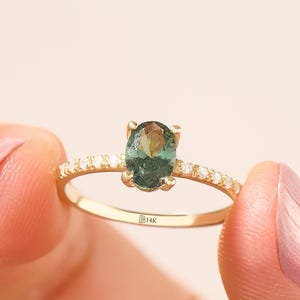 14K Solid Gold Alexandrite Ring for Women, Oval Solitaire June Birthstone Ring, Purple Color Shift Proposal Band, Unique Gemstone Jewelry