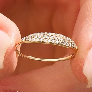 14k Solid Gold Pave Signet Ring for Women, Pinky Ring Dainty, Gold Stacking Ring, Tiny Signet Ring Diamond Pinky Ring, Jewelry Gift for Her