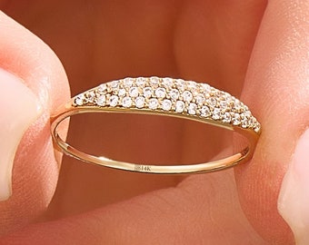 14k Solid Gold Pave Signet Ring for Women, Pinky Ring Dainty, Gold Stacking Ring, Tiny Signet Ring Diamond Pinky Ring, Jewelry Gift for Her