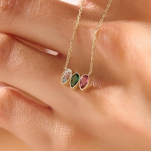 Colar de pedra de nascimento de pêra, colar de pedra de nascimento de família de ouro maciço, pingente personalizado, colar personalizado para mulheres, presente para ela, esposa, mãe