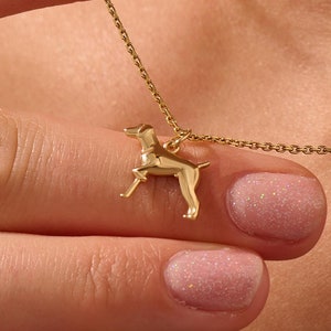 Solid Gold Dog Pendant, 14k Handmade Necklace for Women, Tiny Doberman Charm, Real Gold Pendant, Stackable Pendant, Daily Wear Necklace