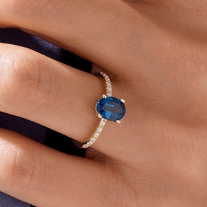 Sapphire Engagement Ring • 14k Solid Gold Oval Sapphire Ring • Blue Sapphire Ring • Ring for September • Sapphire Solitaire Ring