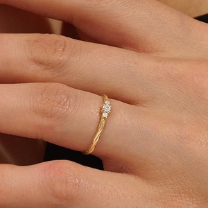 14K Minimal Braided Solo Ring, Solid Gold Cute Promise Rings for Women, Small Delicate Solitaire Engagement Ring, Dainty Stackable Band Ring