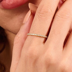 14k Gold Full Eternity Ring, Solid Gold Minimalist Wedding Ring, Womens Thin Lab Diamond Cz Ring, Dainty Stackable Ring, Minimalist Ring image 3