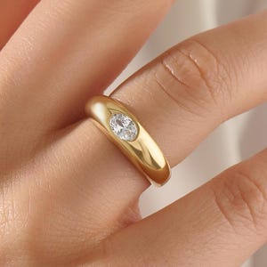 Solid Gold Dome Ring, Bezel Diamond Dome Ring, Chunky Engagement Ring, Thick band Ring, Gift for Wife, Mom, Mother
