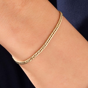 14k Real Gold Cuban Link Bracelet – 4mm Miami Chain for Men and Women, Bold Thick Stacking Jewelry, Real Gold Bracelet Gift, 5”–10” Sizes