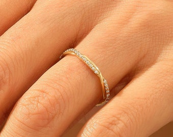 Solid Gold Twisted Wedding Band Women 14k Gold Full Eternity Ring Braided Band Stackable Ring Cubic Zirconia Ring Wedding Engagement Gifts