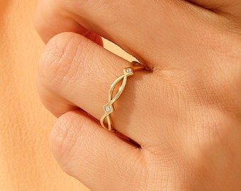 14k Celtic Ring, Solid Gold Unique Irish Wedding Band, Minimalist Knot Ring Women, Eternity Matching Band, Stackable Bridal Ring