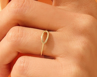 14k Open Karma Ring, Solid Gold Oval Band, Trendy Cut Out Ring Women, Geometric Everyday Ring, Unique Stackable Ring, Plain Daily Oval Ring