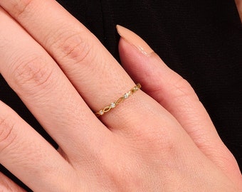 Minimale aanwijzervingerring, 14k gouden stapelringen vrouwen, halve eeuwigheid knoop trouwring, dunne alledaagse ring, sierlijke eenvoudige bandring