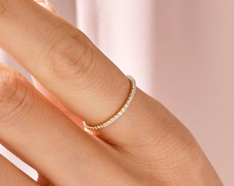 Tiny Ball Ring 14k Solid Gold, Minimalist Stacking Ring Women, Thin Wedding Ring, Simple Cz Eternity Ring, Small Beaded Ring, Handmade Gifts