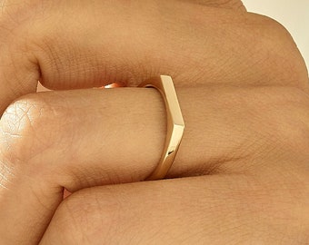 Anillo de sello de barra de oro macizo, anillo meñique rectangular de 14 k para mujer, anillo de sello delgado, banda de declaración minimalista, anillos de dedo meñique de oro real