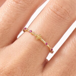 Ruby Rosary Ring in 14K Solid Gold, July Birthstone Cross Band, Dainty Catholic Prayer Ring, Red Gemstone Pinky Ring, Faith Gift for Her