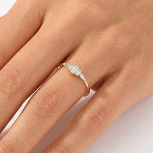 14K Solid Gold Baguette Cluster Ring | Modern Art Deco Engagement Band | Tapered Diamond Stacking Ring | Geometric Bridal Jewelry | Gift Her