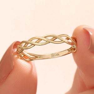 14k Gold Celtic Knot Ring Solid Gold Irish Wedding Ring Dainty Knot Stacking Ring Womens Minimalist Promise Ring Braided Jewelry Band Ring