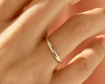 Solid Gold Twisted Band, 14k geflochtener Ehering für Frauen, einfacher Stapelring, minimalistische Ringe, echtes Gold Eheband für Sie