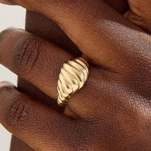 Chunky Croissant Ring Women, Solid Gold Dome Ring, Womens Statement Ring, Thick Band Ring, Braided Rope Ring, Unique Jewelry Gift for Her