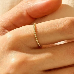 Beaded Ring, Bubble Stacking Ring for Women, 14K Solid Gold Ultra Thin Dotted Band, Dainty Minimalist Birthday Gift