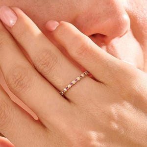 CZ Ruby Shell Ring, 14K Solid Gold Stackable Band, Dainty Ruby Ocean Inspired Ring, Minimalist Real Gold Pink Gemstone Ring, Gift For Her