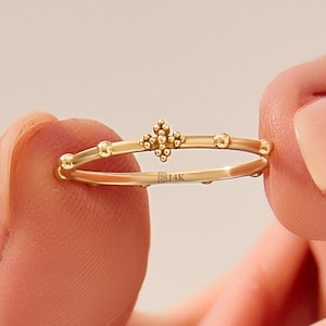 14k Solid Gold Rosary Ring Catholic Ring for Women Crucifix Ring Dainty Christian Ring Cross Beaded Ring Decade Rosary Ring Jewelry Gift