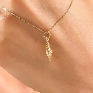 14k Gold Shell Necklace Dainty Seashell Pendant Solid Gold Minimalist Jewelry Handmade Ocean Inspired Gift for Her or Beach Lover Gift Mom