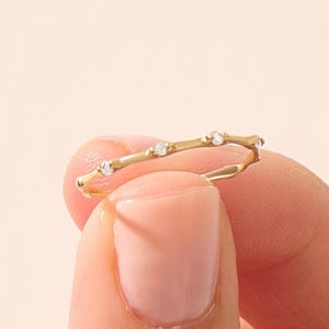 14k Solid Gold Bamboo Stacking Ring for Women Dainty Delicate Gold Band with Diamond Accent Stackable Jewelry Gift for Her Elegant 14k Look