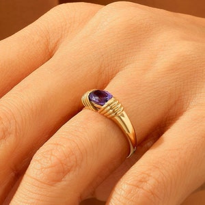 14k Gold Tanzanite Ring Solid Gold Purple Stone Ring Oval East West Statement Ring Chunky High Dome Rings for Women Bubble Gemstone Ring image 4