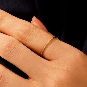 1mm Ultra Thin Twisted Rope Ring | 10K Solid Gold Minimalist Band | Dainty Braided Stacking Ring | Whisper Thin Wedding Band | Gold Jewelry