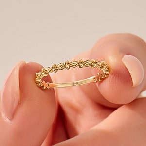 Solid Gold Art Deco Wedding Band  14k Thin Stacking Ring for Women Vintage Design Gold Ring Dainty Pinky Ring Stunning Jewelry Gift for Her