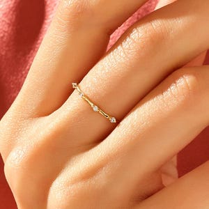 Bamboo Stacking Ring in 14K Solid Gold, Nature Inspired Organic Band, Dainty Textured Branch Ring, Minimalist Botanical Wedding Gift for Her
