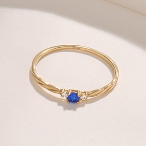 Sapphire Twisted Solitaire Ring · Tiny Blue Promise Ring Women · September Birthstone Small Ring·Braided Band Stacking Ring 10k 14k 18k Gold