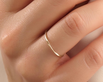14k Solid Gold Twist Ring, Ultra Thin Stacking Ring Women, Simple Mobius Wedding Ring, Infinity Twisted Thumb Band, Minimalist Layering Ring