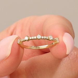 14k Solid Gold Half Eternity Ring for Women Wedding Ring Dainty Stackable Gold Ring Unique Jewelry Ring for Her