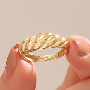 14k Solid Gold Croissant Dome Ring – Chunky Twisted French Signet Band for Women, Minimalist Statement Jewelry, Handmade Gift for Her
