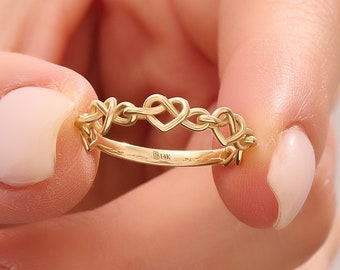 14k Gold Twisted Wire Heart Ring, Solid Gold Love Knot 14k Gold Twisted Wire Heart Ring, Solid Gold Love Knot